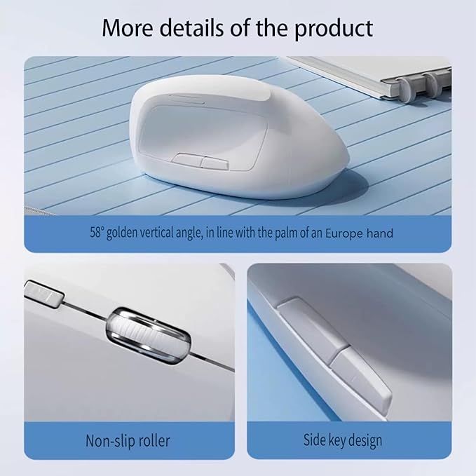 Ergonomic Vertical Mouse Wireless Rechargeable Ergo Mouse for Carpal Tunnel Relief 3200DPI Adjustable 6 Buttons for PC/Laptop/Mac/Windows (Soft Pink)