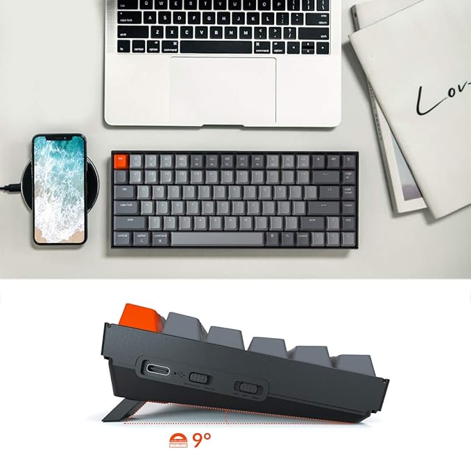 Keychron K2 75% Layout RGB Bluetooth Wireless Mechanical Keyboard with Keychron Super Red Switch/Anti Ghosting/N-Key Rollover Compact 84 Keys USB Wired Gaming Keyboard for Mac Windows-Version 2