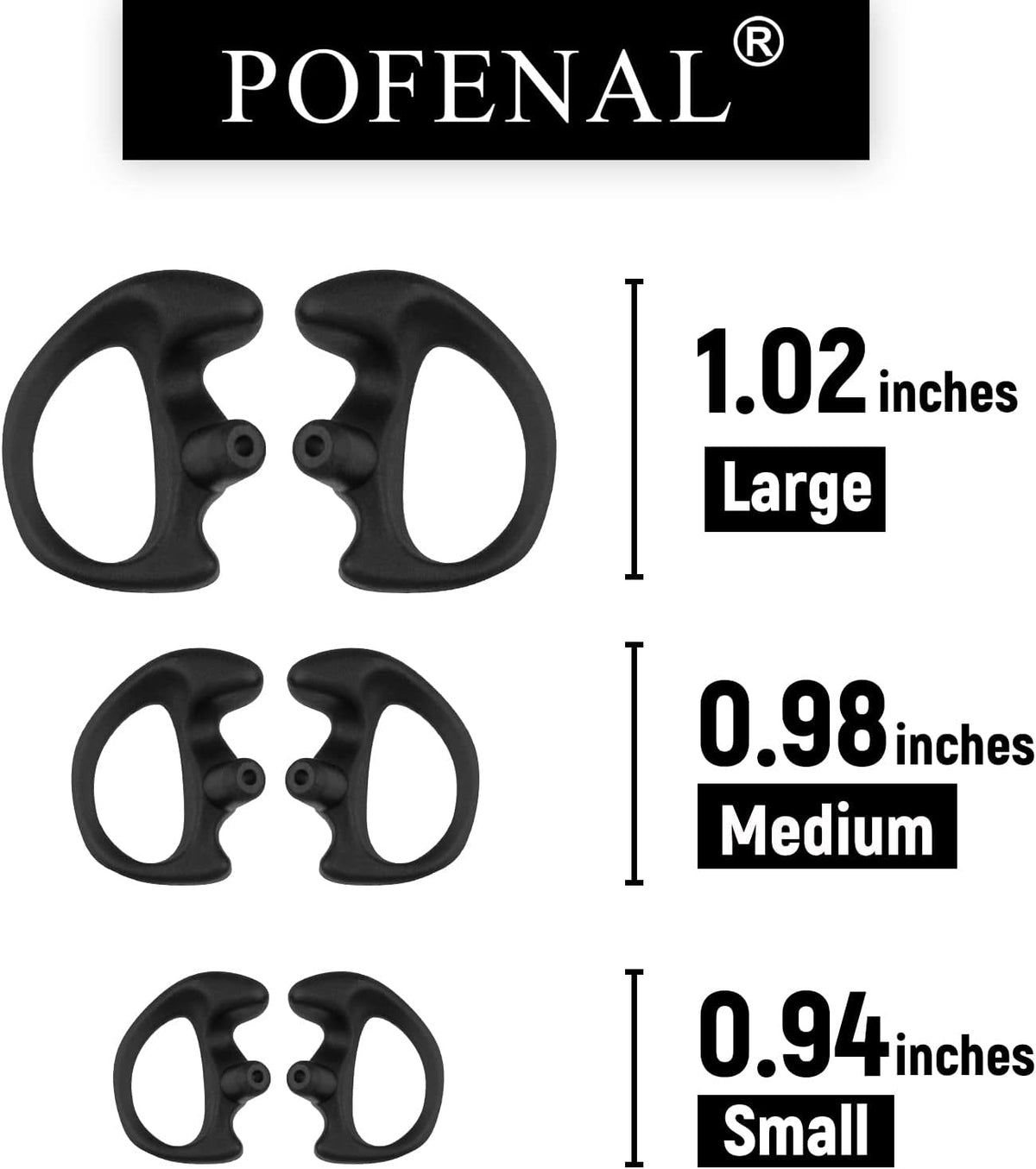 Silicone Replacement Earmold for Motorola/Baofeng/Retavis Radios - Police Walkie Talkie & Law Enforcement Soft Earpiece Inserts (8 Pair, Black - 2L/4M/2S)