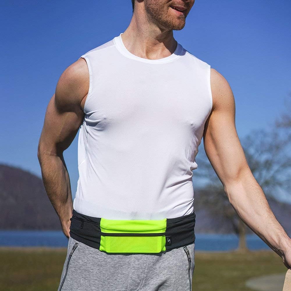 3 Pocket Adjustable Running Belt Waist Pack, Fanny Pack For Working Out With Sweat Resistant Backing, Holds All iPhone Models