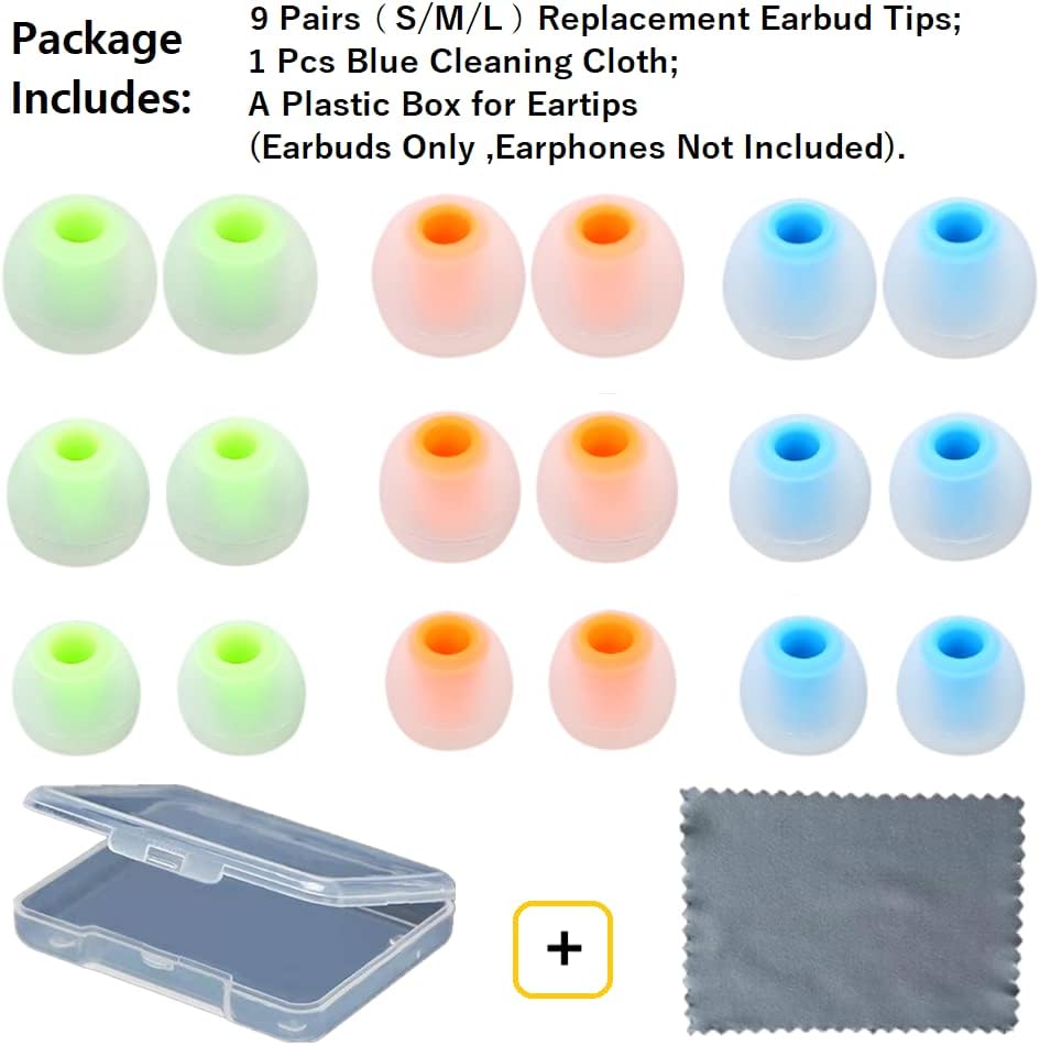Earbud Tips Earbud Replacement Pieces Silicone Soft and Comfortable Compatible with Senso, Tozo, Sony & Other Inner Hole 3.8mm -5.1mm Earbud in-Ear Headphones 9 Pairs S/M/L