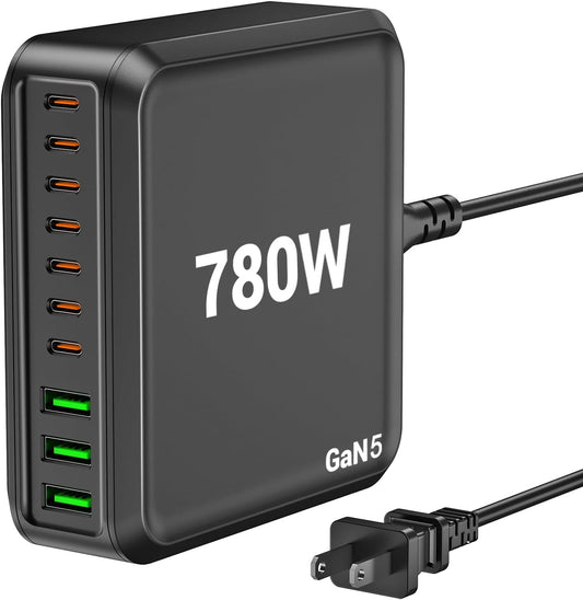 780W USB C Charger Block Fast 10-Port USB C Charging Station GaN PD 120W Laptop Charger Adapter for MacBook Pro/Air, DELL, iPad, iPhone, Samsung Galaxy