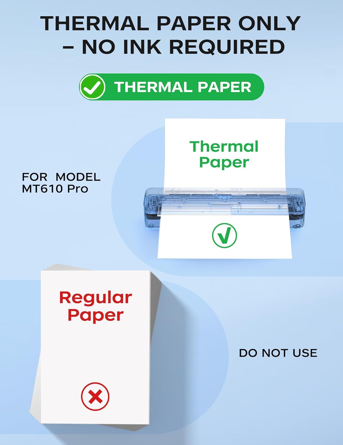 PRT Portable Printer Wireless for Travel, Inkless Bluetooth Compact Mobile Thermal Printer, Supports 8.5" X 11" US Letter, A4 A5, Compatible with iOS, Android, Laptop for Home Use, Office & Vehicles