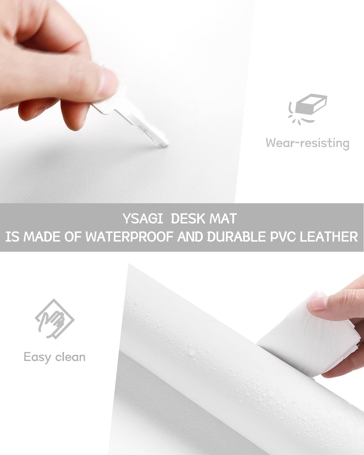 YSAGi Non-Slip Leather Desk Pad XL Size, Waterproof Laptop Computer Desk Keyboard Mat, Table Protector Blotter Mat, Large Mouse Pad for Office/Work/Home/Decor(White, 47.2" x 23.6")-No Band
