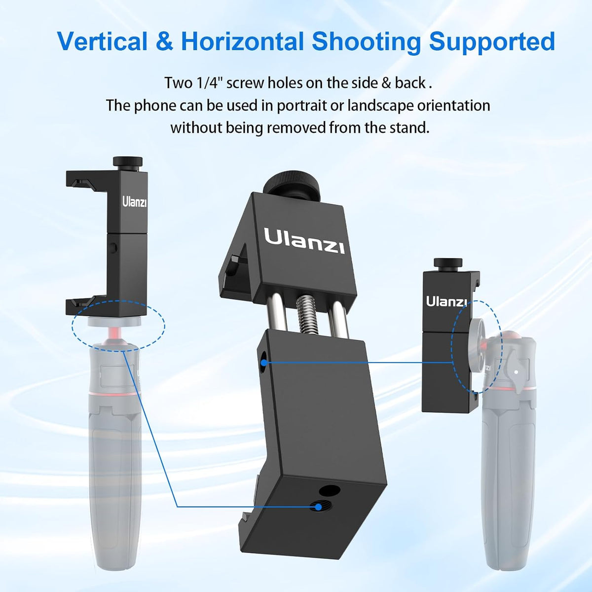 ULANZI ST-02S Aluminum Phone Tripod Mount w Cold Shoe Mount, Support Vertical and Horizontal, Universal Metal Adjustable Clamp for iPhone 12 11 Pro Xs X Max 8 7 Plus Samsung Android Smartphones