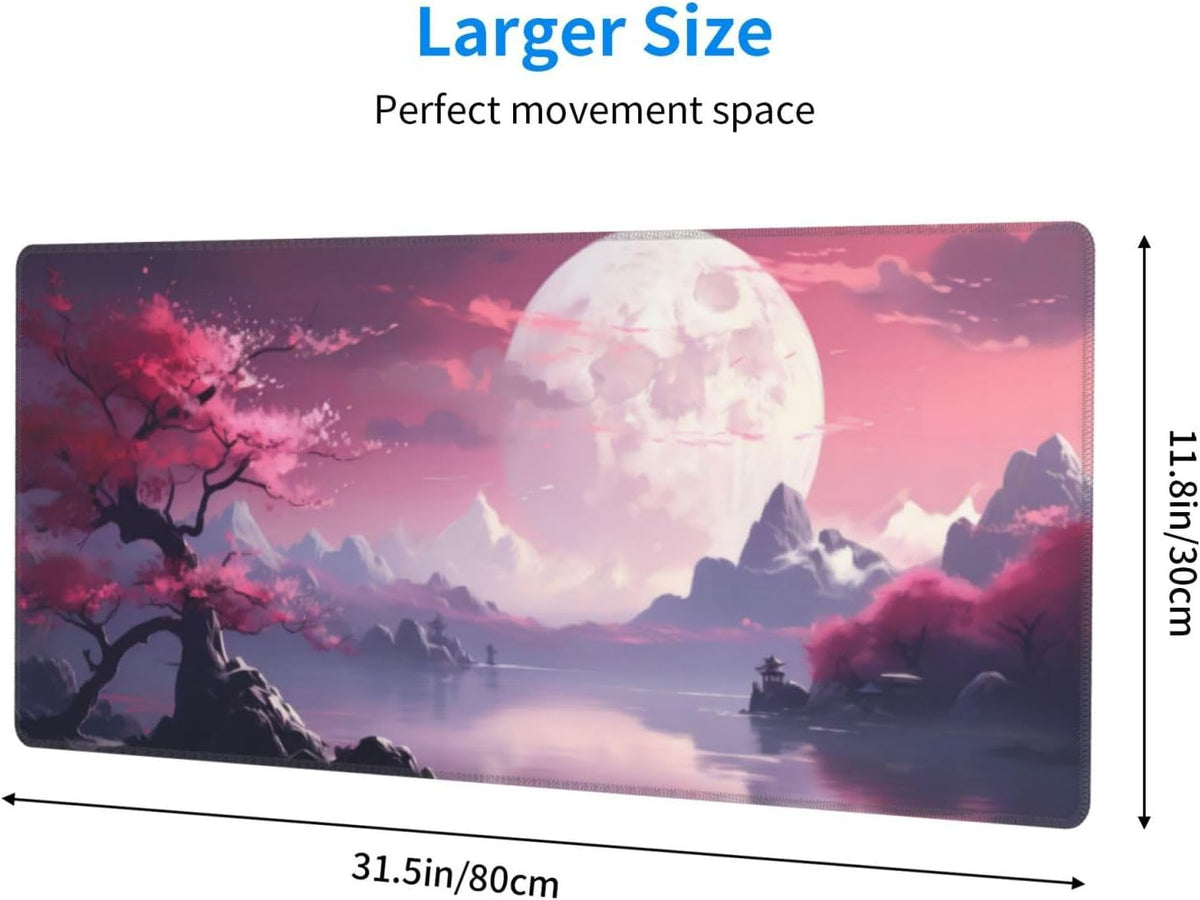 Watercolor Japanese Large Gaming Mouse Pad,Japanese Mouse Pad 31.5 x 11.8 in Mat Desk Pad,Large Desk Mat,Extended Keyboard Mousepad with Non-Slip Base and Stitched Edge for Desk Home Office