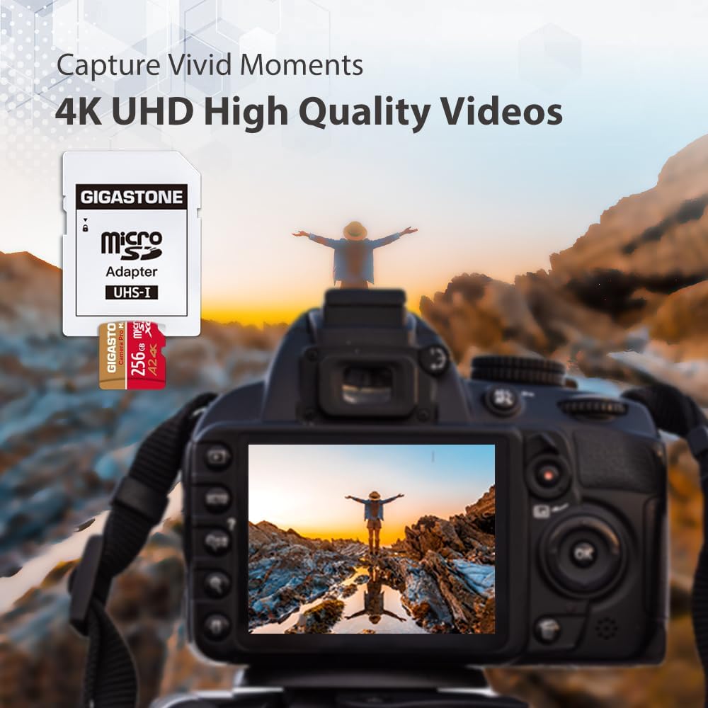 [5-Yrs Free Data Recovery] GIGASTONE 256GB Micro SD Card with USB 3.2 Type C Card Reader, 4K Camera Pro MAX, Speed Up to 130MB/s Compatible with Gopro, DJI, Dash Cam, MicroSDXC UHS-I A2 V30 U3