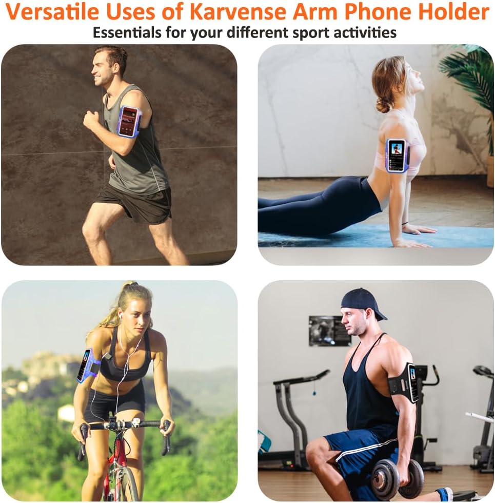 Arm Band for Phone for Running, Phone Holder for Running for iPhone & Samsung Galaxy, Cell Phone Armband Holder for Walking, Gym, Workout, w/Adjustable Strap & Zipper Pocket (Purple-S)