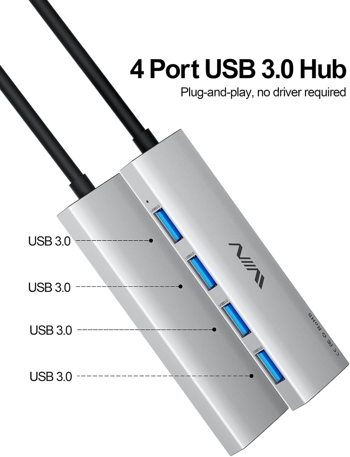 USB 3.0 Hub,4 Port USB Splitter Extender Portable Adapter Multiport Data Hub for Laptop,Xbox, Flash Drive,HDD,Console,Camera,Keyborad,Mouse Windows,Mac OS PC,Not Designed to Charge Devices-Sliver