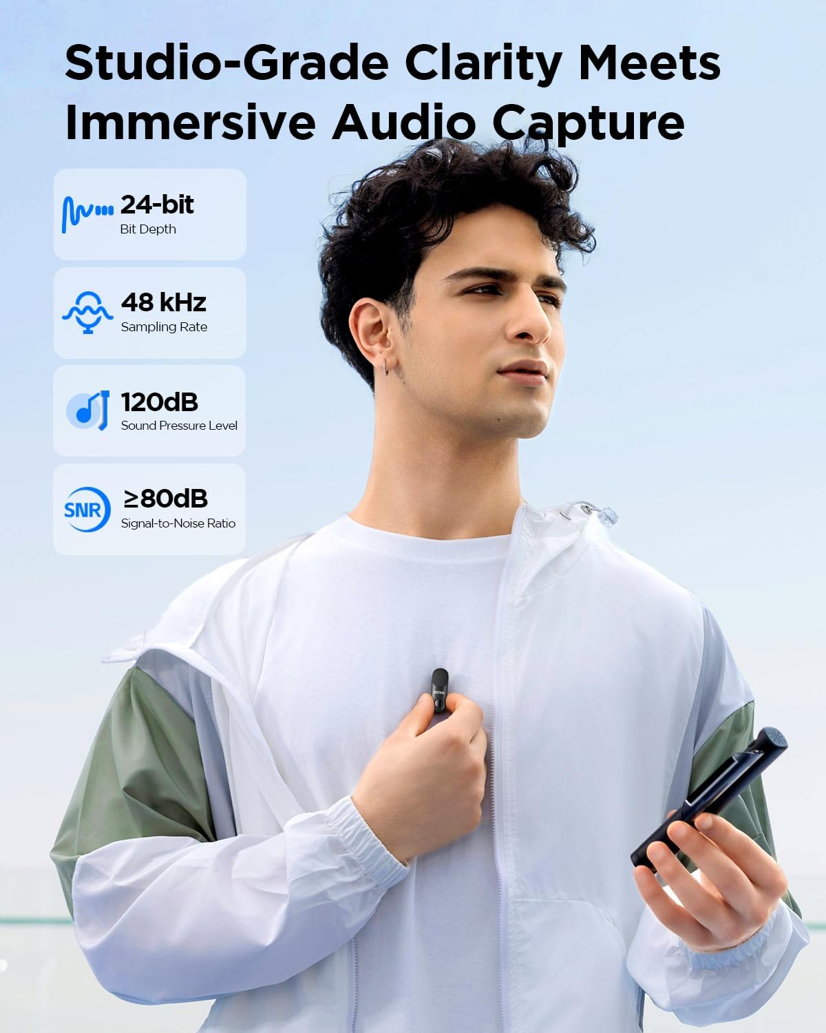 BOYA Magic-05 Wireless Lavalier Microphone, 30Hrs Battery,328FT Los Range, Safety Track &Limiter, Ai Noise Reduction USB-C Wireless Lapel Mini Mic for Android iPhone 16/15 Audio Video Live Broadcast