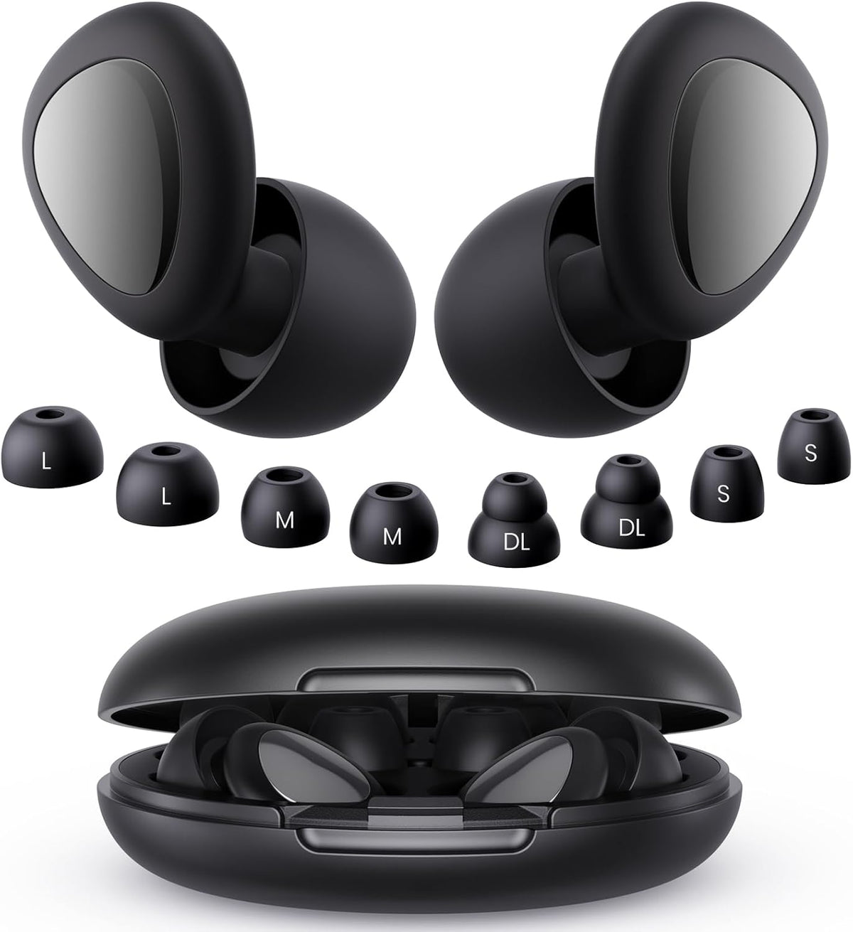Ear Plugs for Sleeping Noise Cancelling, 45dB Reusable Silicone Ear Plugs for Concert, 8 Tips Earplugs for Noise Reduction, Hearing Protection Earplugs for Sleep, Concert, Snoring, Work, Black