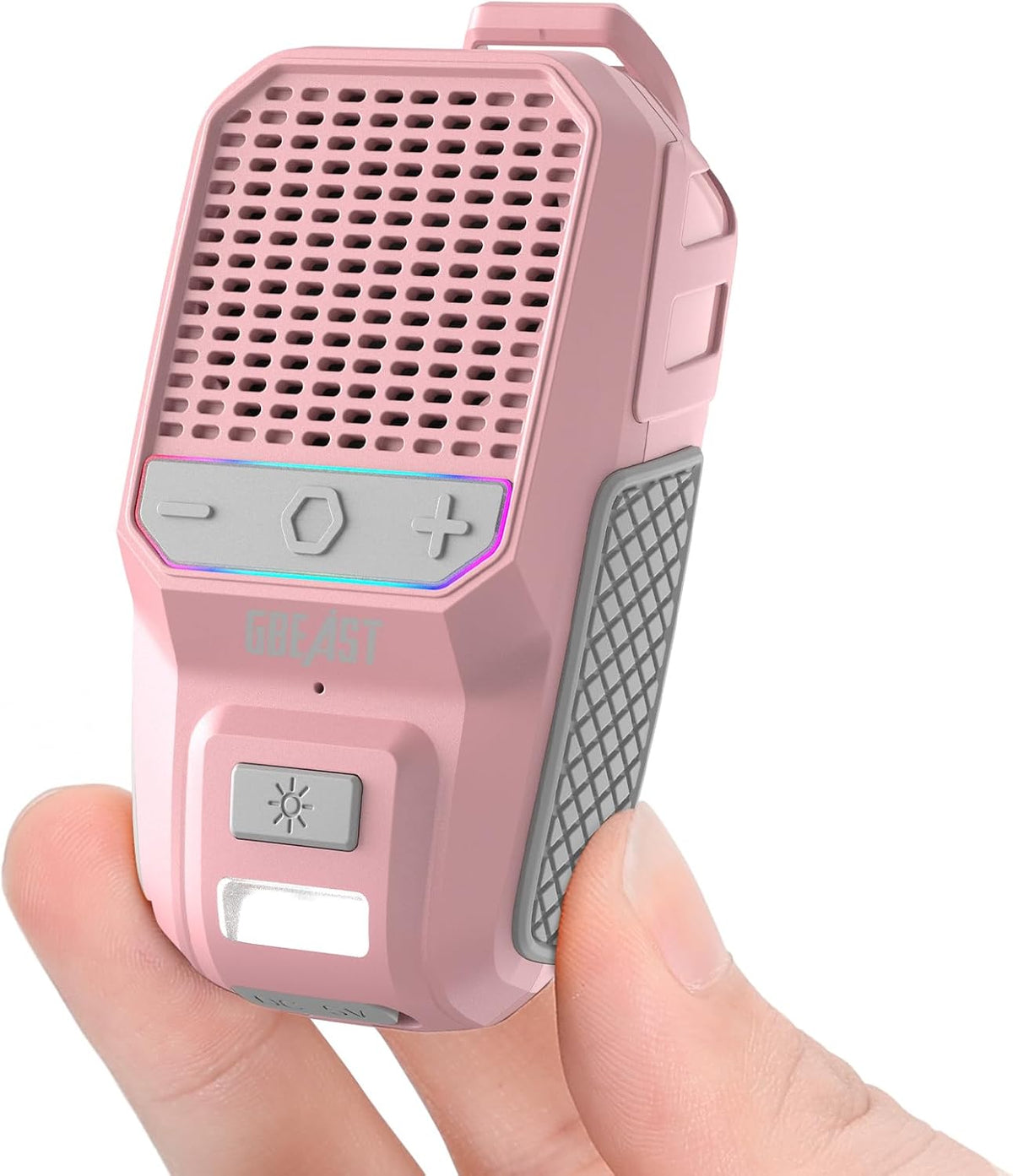 GBEAST Wearable Bluetooth Speaker with RGB, IPX6 Waterproof Clip-On Portable Speaker with 30H Playtime - Built-in Mic Hands-Free for Jobsite/Outdoor/Golf, TWS Portable Speakers（Pink）