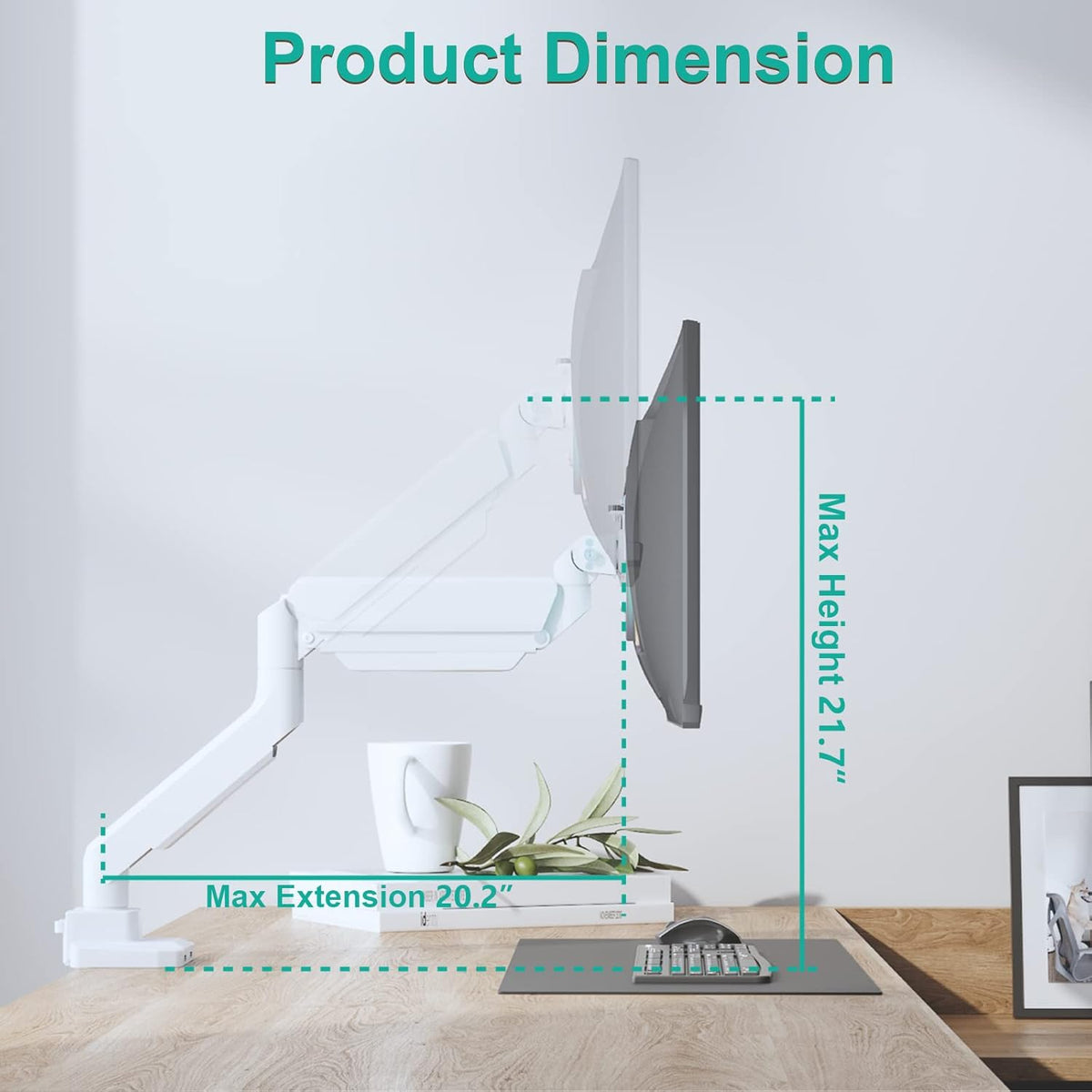 WALI Ultrawide Monitor Arm for 13 to 49 Inch Heavy Duty Curved Screens, Adjustable Gas Spring Single Monitor Desk Mount with 2 USB 3.0 Ports, Holds 33 lbs, 75x75/100x100 VESA, White (GSMU001-W)