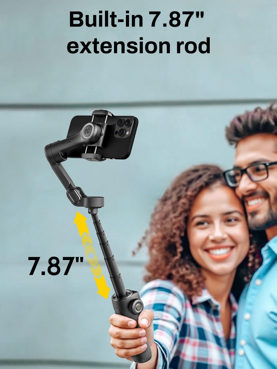 3-Axis Gimbal Stabilizer for iPhone, Smartphone Gimbal w/7.8" Extension Rod, OLED Display, Phone Stabilizer w/Face Tracking, Gesture Control, Video Record for iPhone & Android - Smart V8 Black