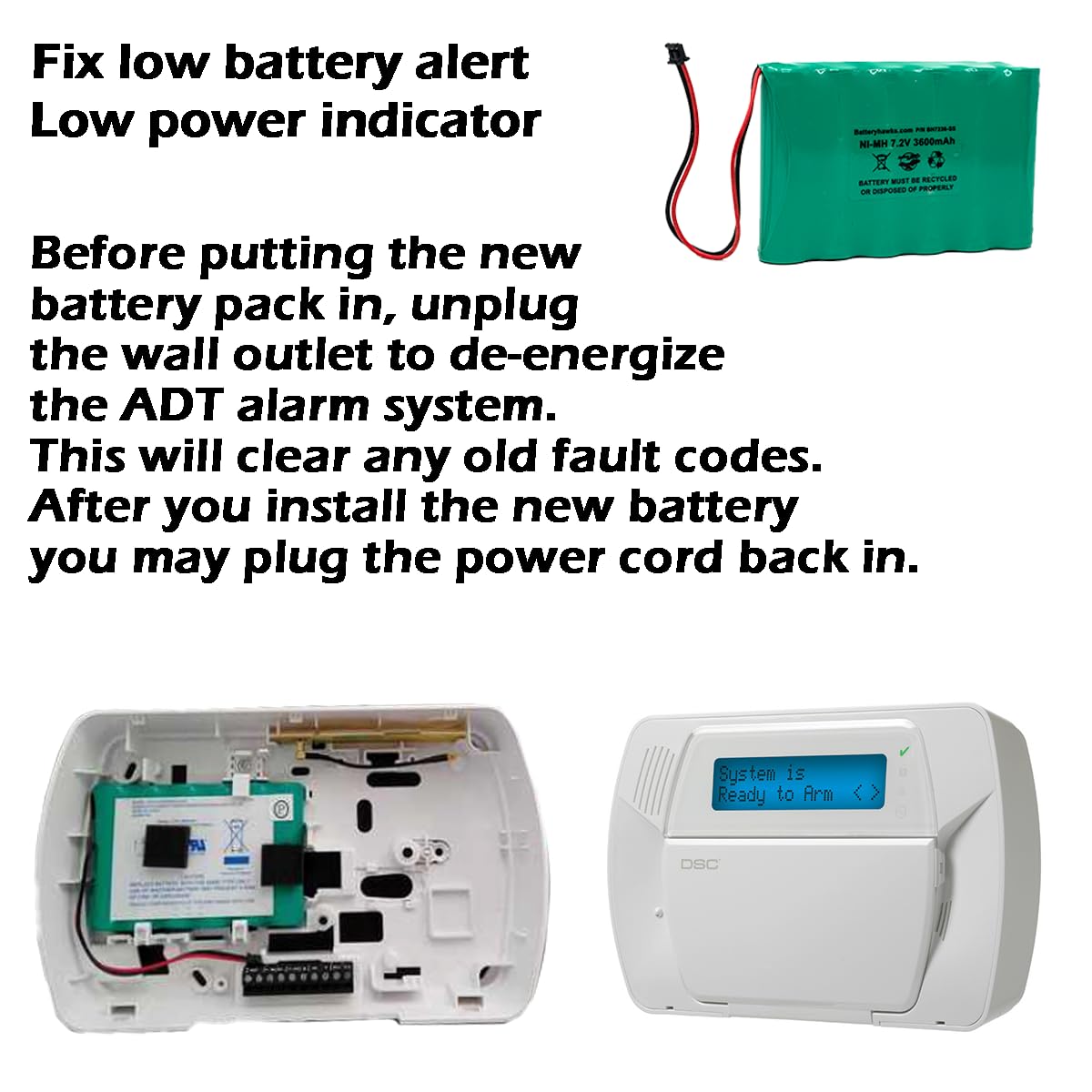 DSC IMPASSA 9057 Battery 6PH-H-4/3A3600-S-D22 7.2v 3600mAh Ni-MH Wireless Security System ADT SCW9057G-433
