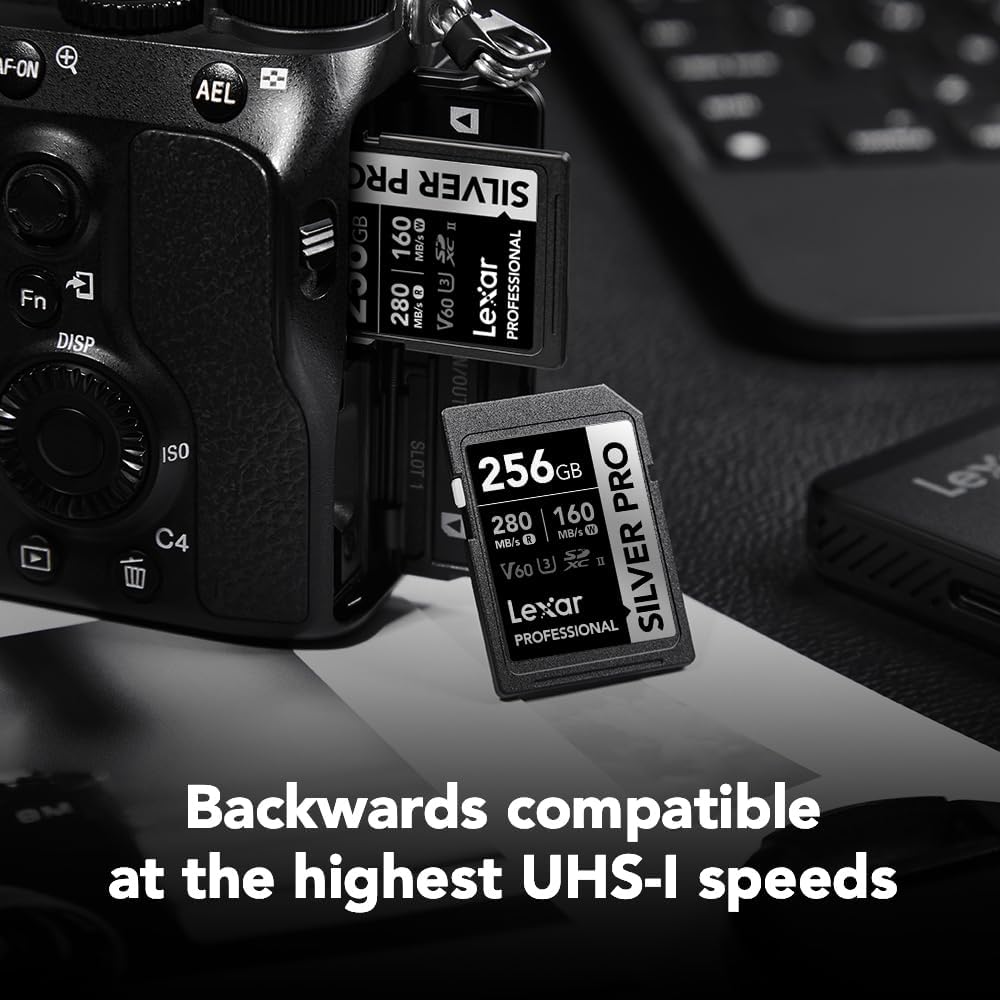 Lexar 256GB Professional SILVER PRO SD Card, UHS-II, C10, U3, V60, Full HD, 4K, Up To 280MB/s Read SDXC Memory Card, for Professional Photographer, Videographer, Enthusiast (LSDSIPR256G-BNNNU)