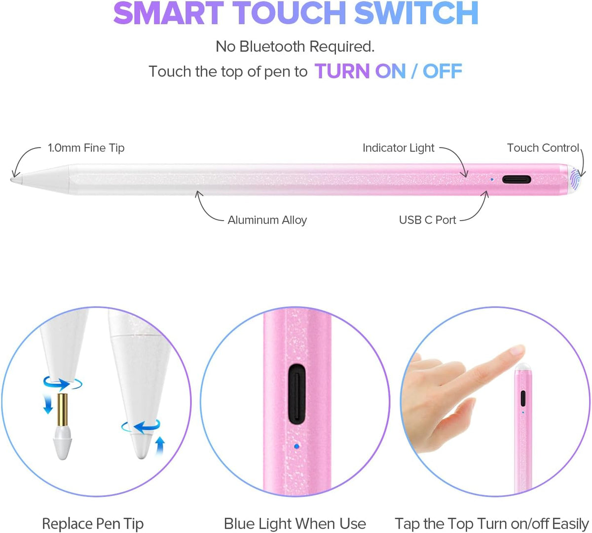 Stylus Pen for iPad 6th-11th Generation-2X Fast Charge Active Pencil Compatible with 2018-2025 Apple iPad Pro 11"/12.9"/M4, iPad Air 3/4/5/M2/M3,iPad mini 5/6 Gen-Gradient White Pink