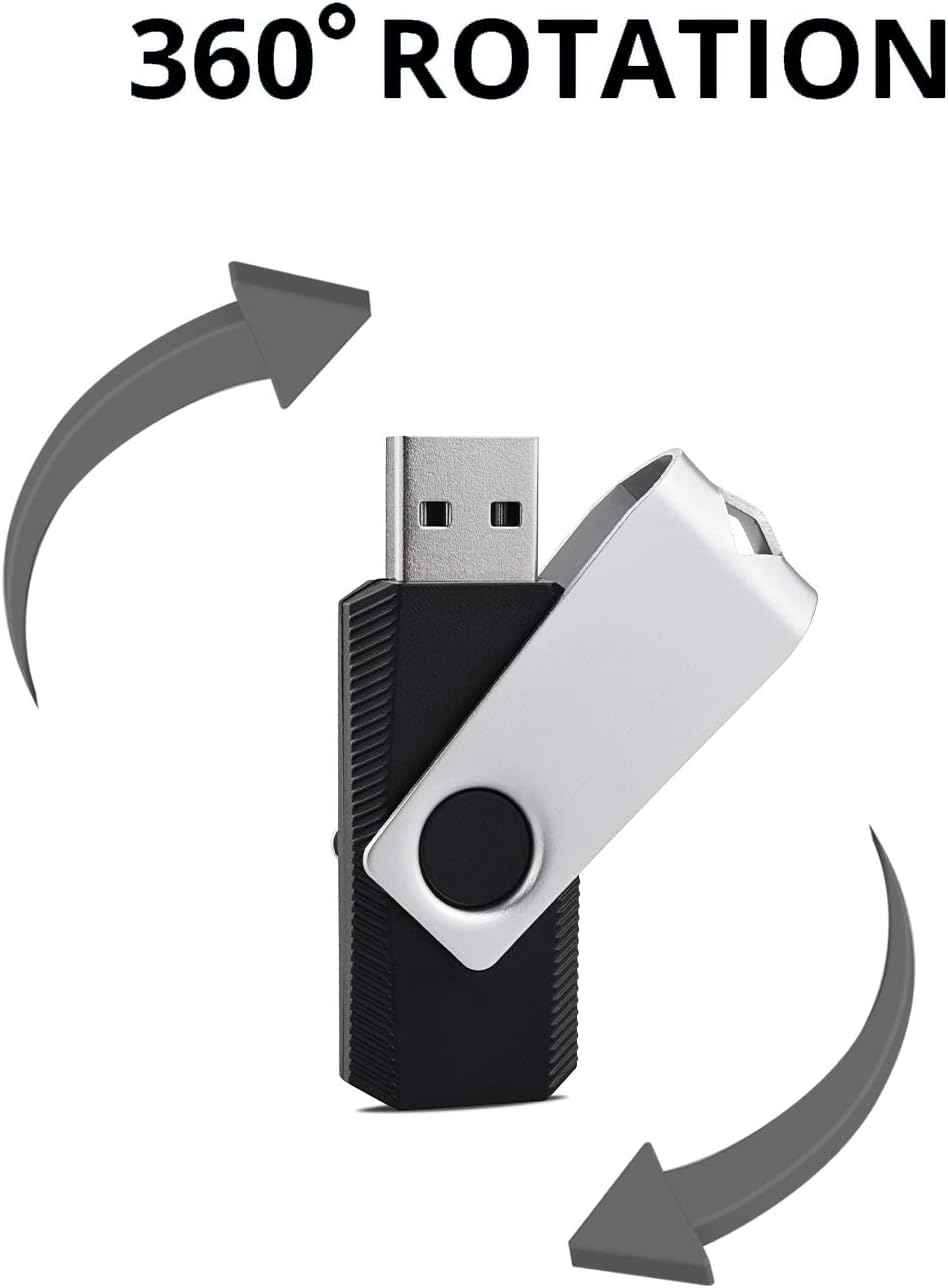 KEXIN 10 Pack USB Flash Drive - 64GB Thumb Drive with Swivel, Black (64GB, 10 Pack)