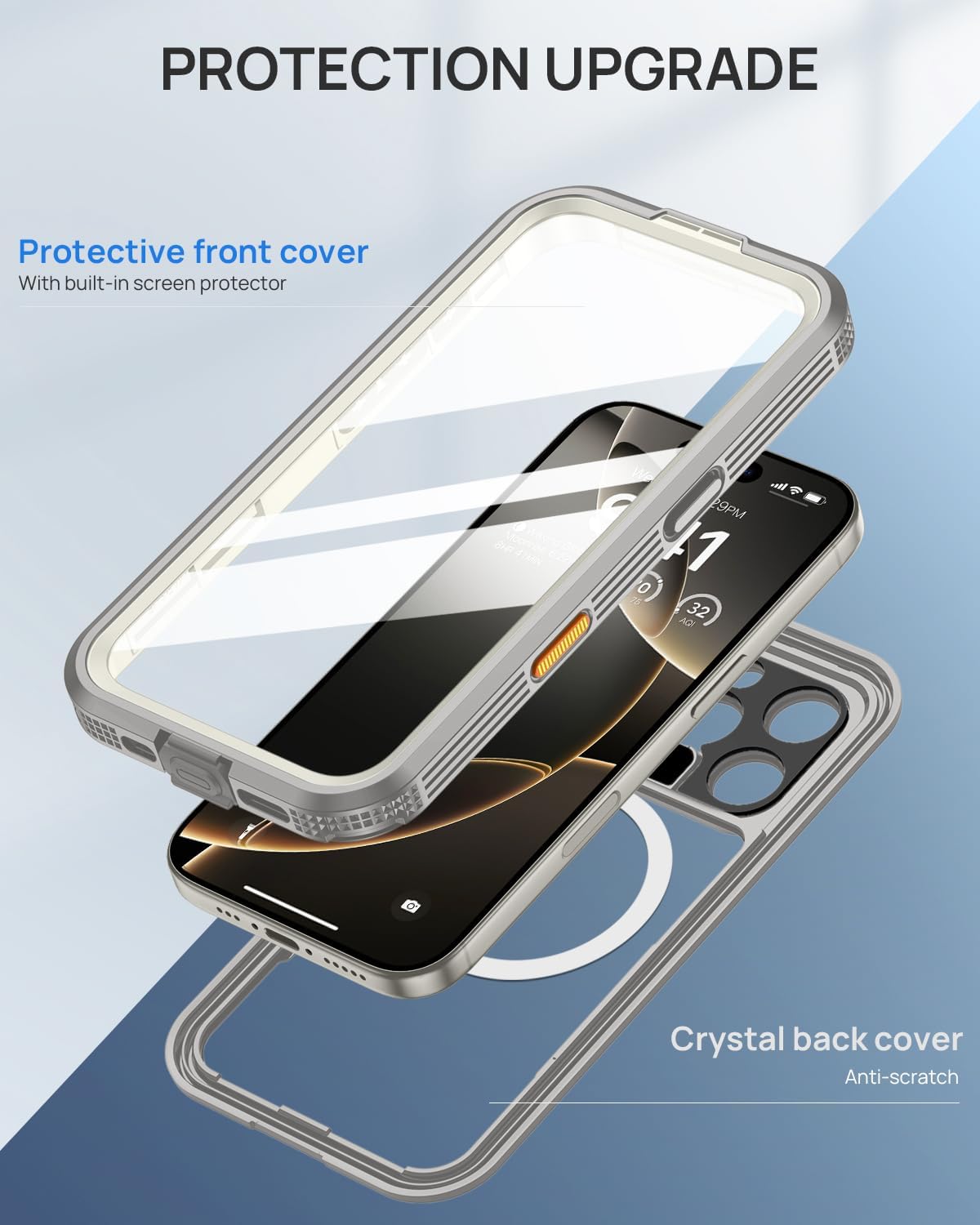 Lanhiem Magnetic for iPhone 16 Pro Case, IP68 Waterproof Dustproof Case, [Compatible with Magsafe] [Built-in Screen Protector] Full Body Heavy Duty Rugged Phone Cover 6.3 inch, Natural