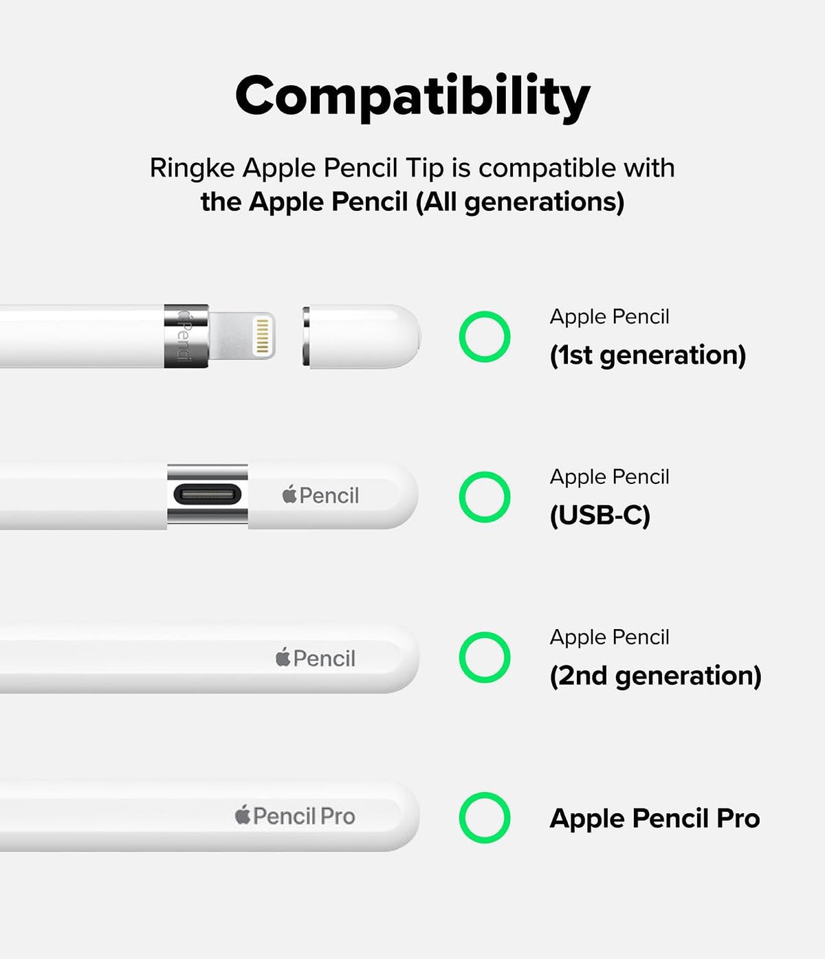 Ringke Apple Pencil Tips [3 Pack/Replacement for All Generations] Compatible with Apple Pencil Pro, 1st, 2nd Gen, USB-C Accessories, Chunky & Solid Feel Nib - 2B (Matte Light Gray)
