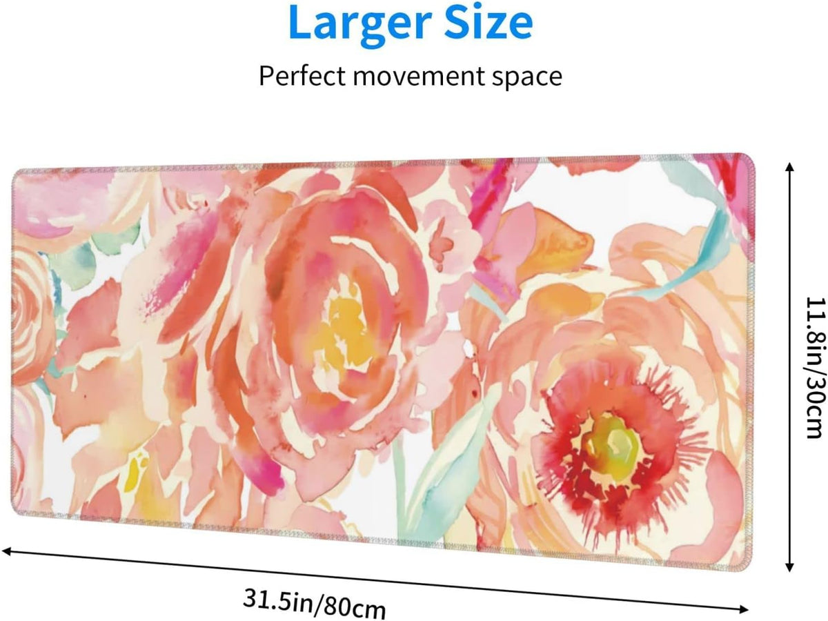 Pink Flower Large Mouse Pad Extended Gaming Mousepad 31.5 x 11.8 Inch with Anti-Slip Rubber Base Cute Office Decor Women Girls Computer Accessories Home Office Supplies
