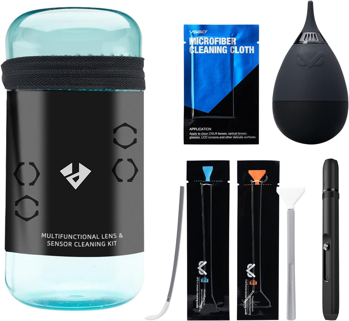 VSGO Professional Camera Cleaning Kit – for Canon, Nikon, Sony, DSLR & Mirrorless Cameras, Includes Lens Cleaning Pen, Air Blower, Sensor Swabs for Full Frame & APS-C, Microfiber Cloth