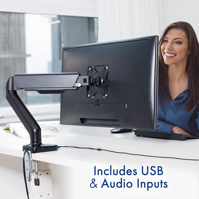 Spring LCD Monitor Arm with USB and Multimedia Ports for: Samsung LC24F390FHNXZA 24-inch Curved LED Gaming Monitor (Super Slim Design) 60Hz Refresh Rate w/AMD FreeSync Game Mode