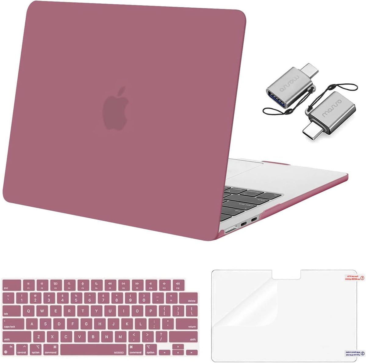 MOSISO Compatible with MacBook Air 13 inch Case 2025 2024 2023 2022 M4 A3240 M3 A3113 M2 A2681, Plastic Hard Shell&Keyboard Cover&Screen Film&Type C for MacBook Air 13.6 inch Case, Dusty Rose