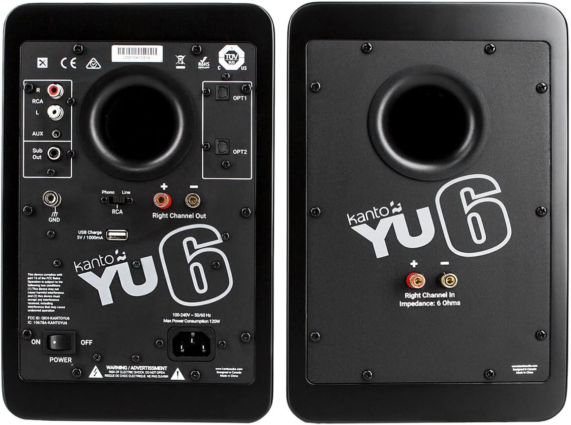 Kanto YU6 Powered Bookshelf Speakers with Bluetooth (Matte Black) with SP9 Desktop Stands (Black)