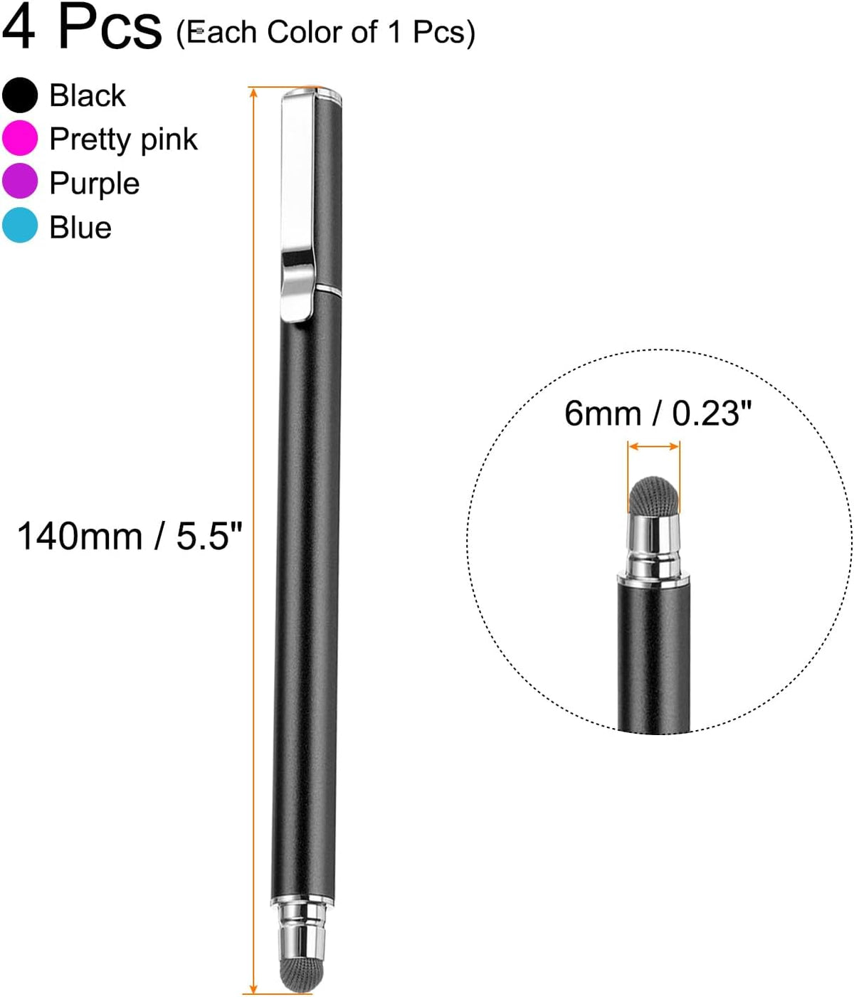 MECCANIXITY 4pcs Stylus Pens for Touch Screens Universal Capacitive Stylus Pencil Sensitivity for Phone Tablet Touch Screen Device,Black Blue Purple Pink