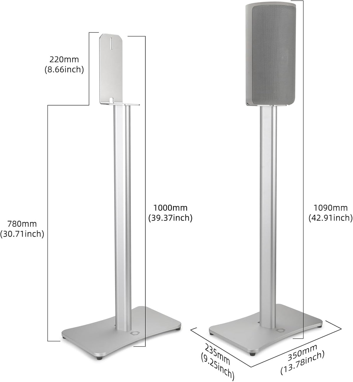 Luxury Floor Stand for Sony HT-A9M2 HT-A9 SA-RRS5 - Aerospace Aluminum Speaker Stand with Adapter Kits, Hi-End Home Theater Accessory, Silver Finish