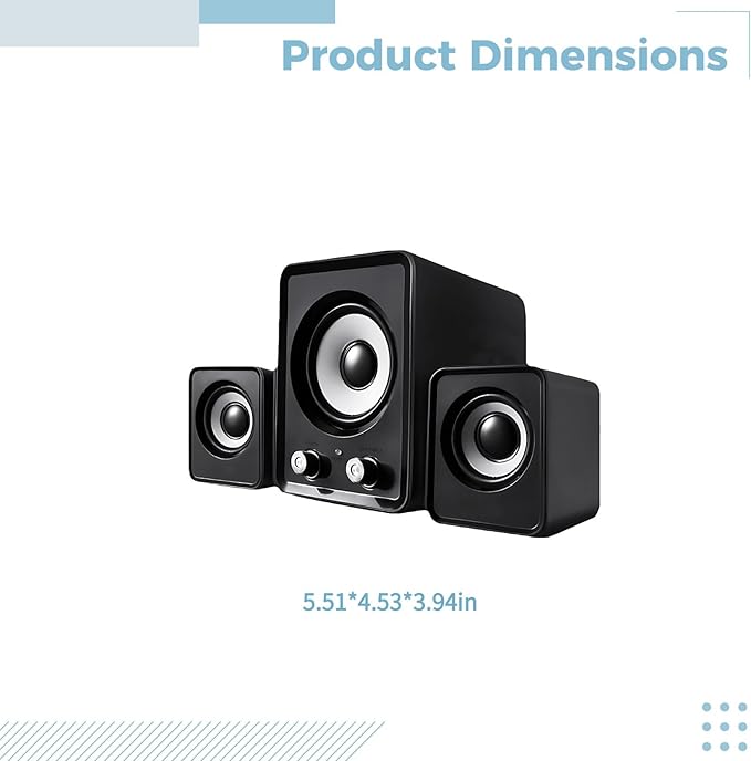 USB Computer Speaker with 360° Surround Sound Wired Subwoofer for Desktop Gaming Volume Control Black Ideal for Pc and Laptops