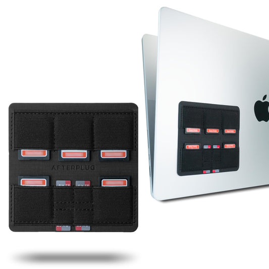 Afterplug Ultra Slim Adhesive SD & MicroSD Card Holder for Laptops, 9 Slots for 5 SD and 4 MicroSD Cards, Black