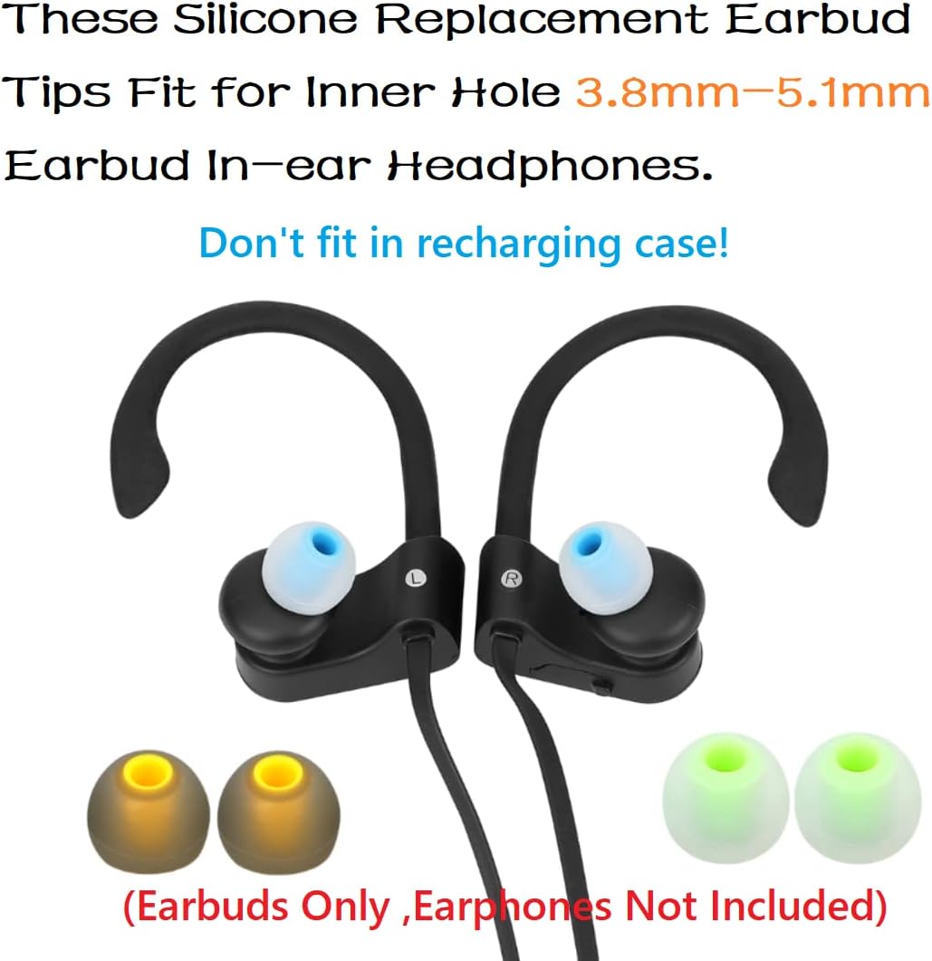 Earbuds Replacement Tips Silicone Earbud Tips Ear Gels Fit for Inner Hole from 3.8mm - 5.1mm Earphones 9 Pairs S/M/L