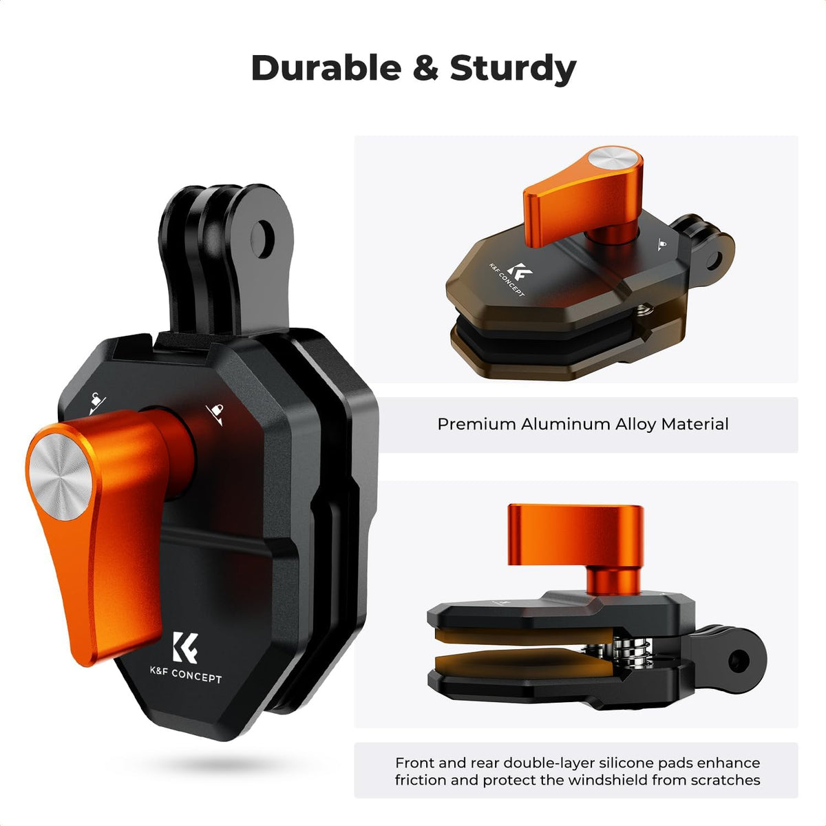 K&F Concept Motorcycle Windshield Clip Mount for GoPro Hero 13/12/11/10/9 Black, Aluminum Alloy Camera Clamp with 1/4” Adapter for DJI Osmo Action 3/4/5 Pro Insta360 X5/X4, Action Camera Accessories