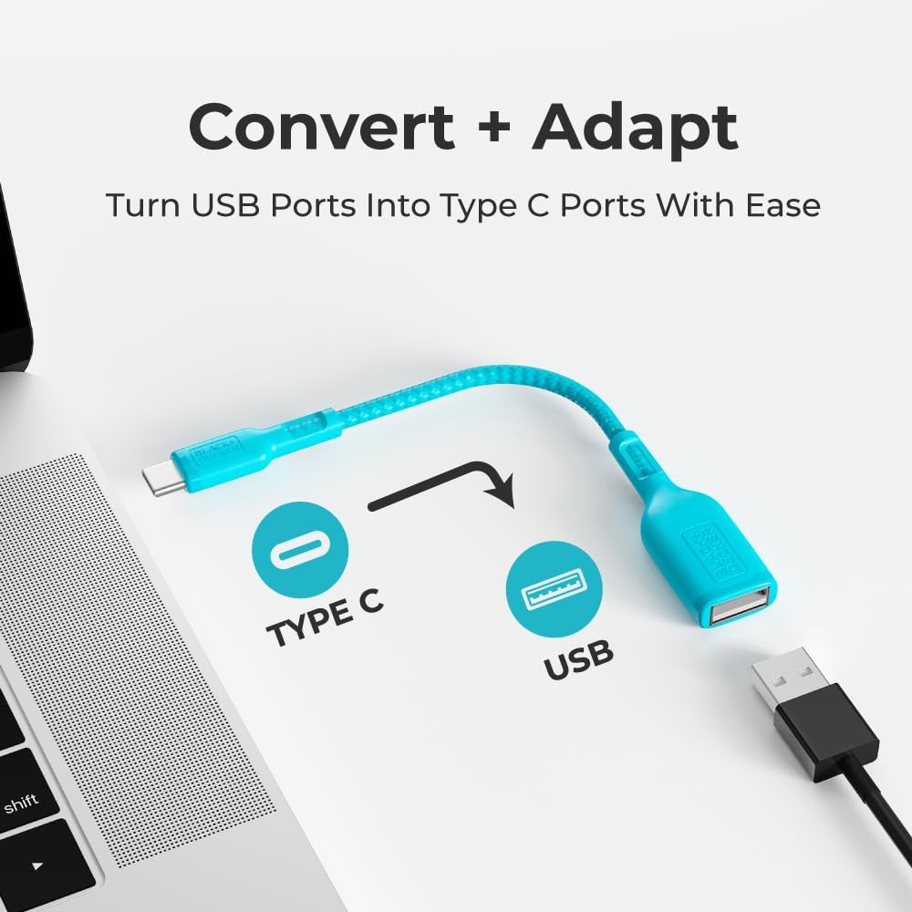 BLACK+DECKER USB C to USB A Adapter, USB C Male to USB Female Adapter Nylon Braid, Type C OTG Cable Compatible w/iPhone 16 15 Pro, Samsung S23 Ultra, MacBook Pro 2022/Air/Mini, iPad—2 Pack, 3"