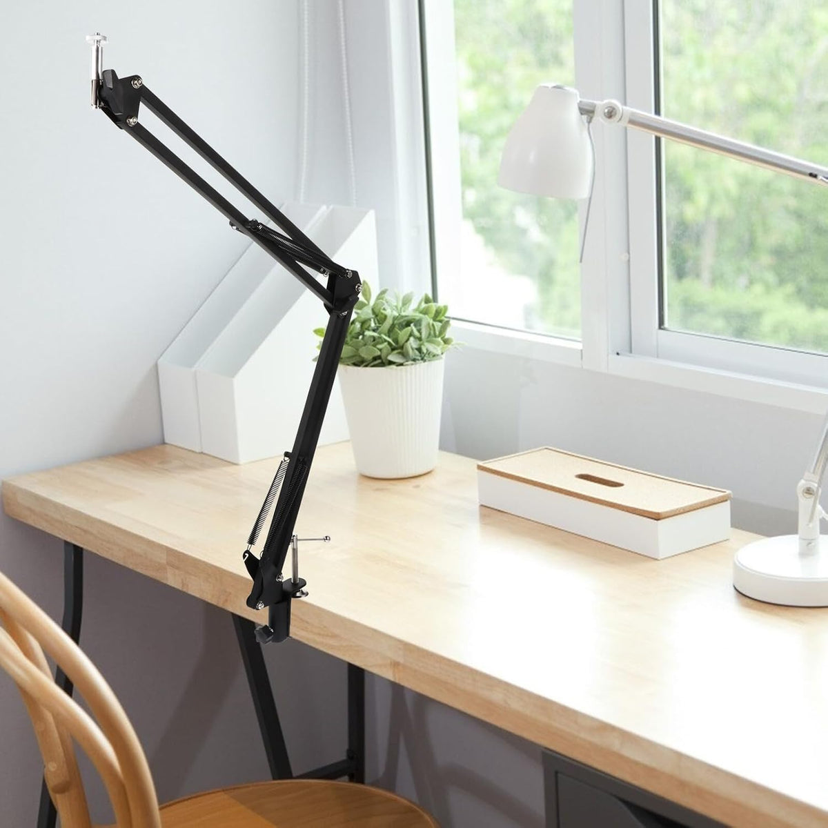 Cabilock 1/4 Inch Metal Webcam Clamp Stand with Adjustable Scissor Arm, Desktop Camera Holder with Screw, Black