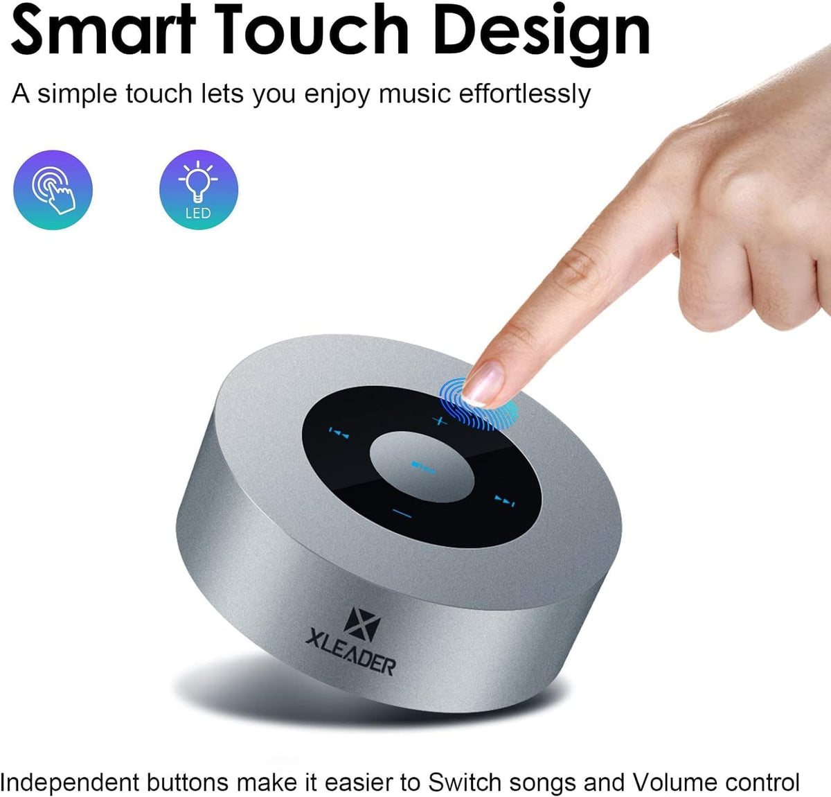 XLEADER Mini Bluetooth Speaker (Gift Box Packed) Portable Speakers Bluetooth Wireless with Micro SD Card Slot, Mic, Aux Input, Touch Screen, 12H Playtime, Small Speaker for Laptop Office Yoga,Silver