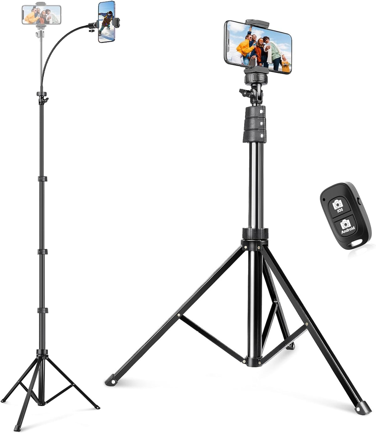Sensyne 88" Phone Tripod, Selfie Stick Tripod with 14.95" Flexible Gooseneck, Overhead Cell Phone Stand for Video Recording, Photography, Compatible with Phone, Camera