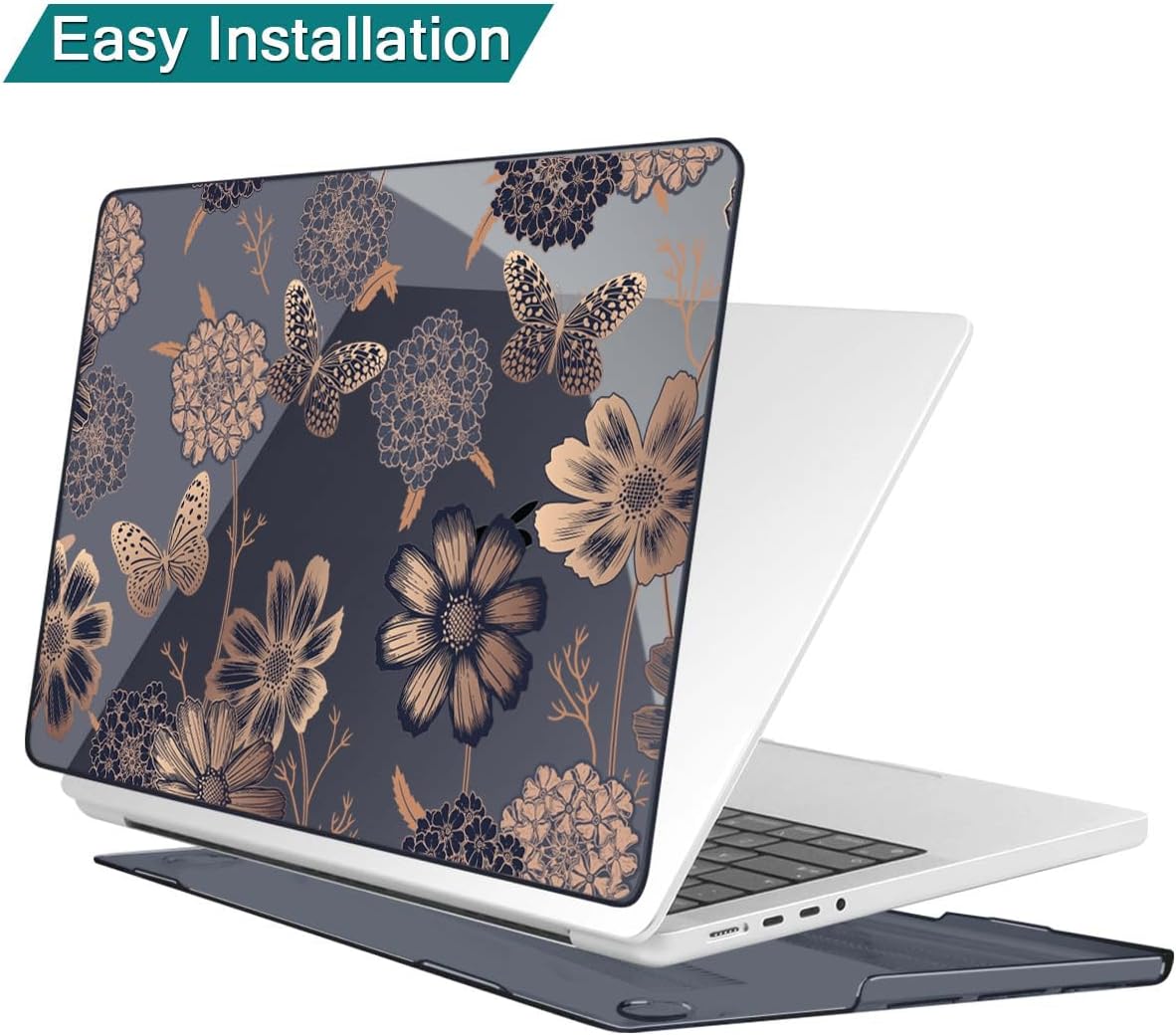 Teryeefi Case for for MacBook Pro 14 Inch M4 M3 M2 M1 (2021 2023 2024 Released) with Keyboard Cover & Screen Protector & OTG Adapter, Flower & Butterfly