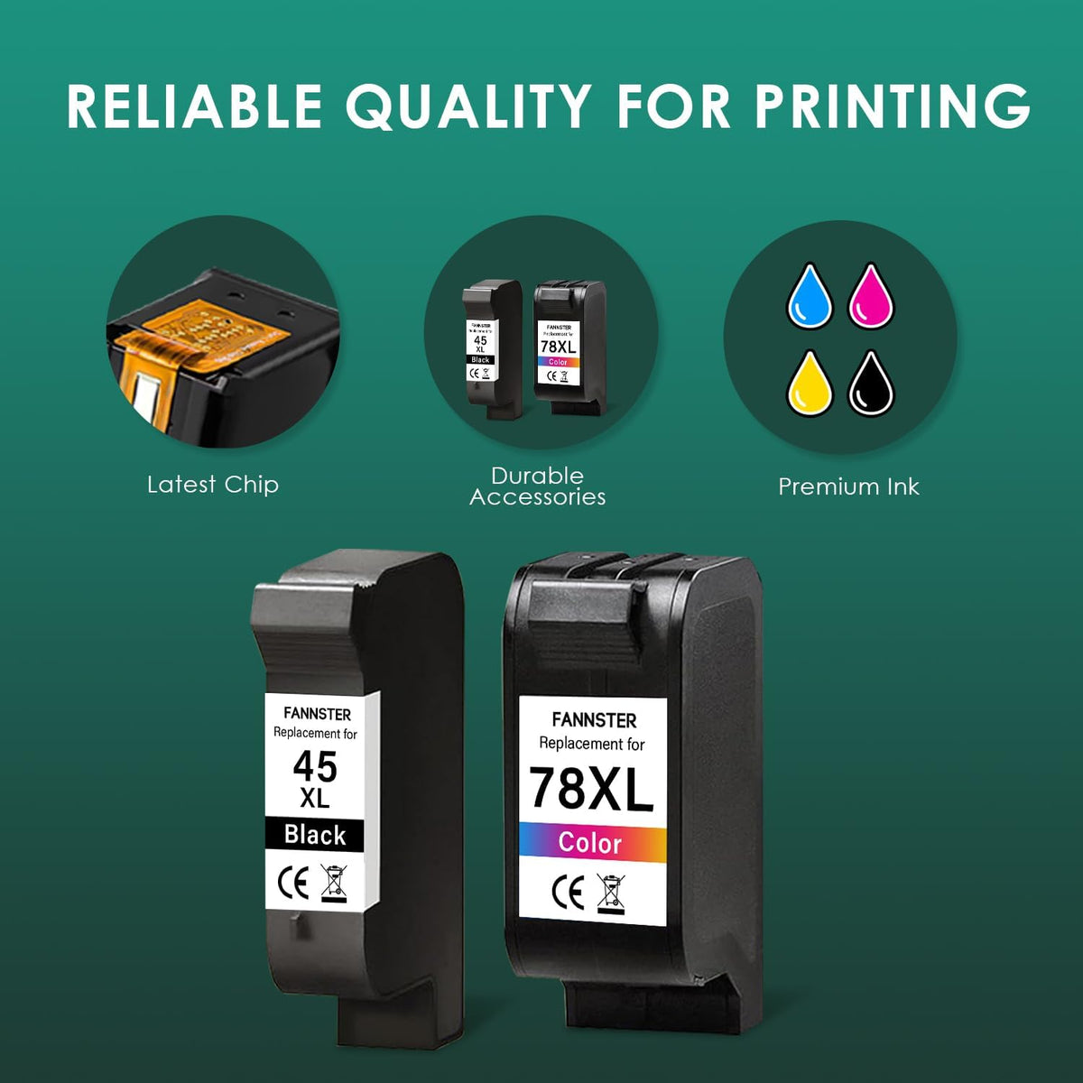 45 78 Ink Cartridge Combo Pack Compatible for HP Deskjet 1220c-ps 930C 952C 970Cxi Color Copier FAX 1220 PhotoSmart 1115 1215(1 Black, 1 Color)