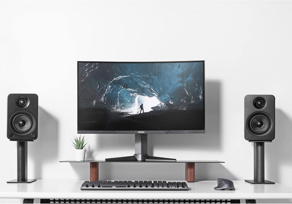 Kanto SP9 Rising Desktop Speaker Stands for Small/Medium Bookshelf Speakers & Compact/Mid-Size 2”-4” Studio Monitors | 8.3" Tall | Black | Pair