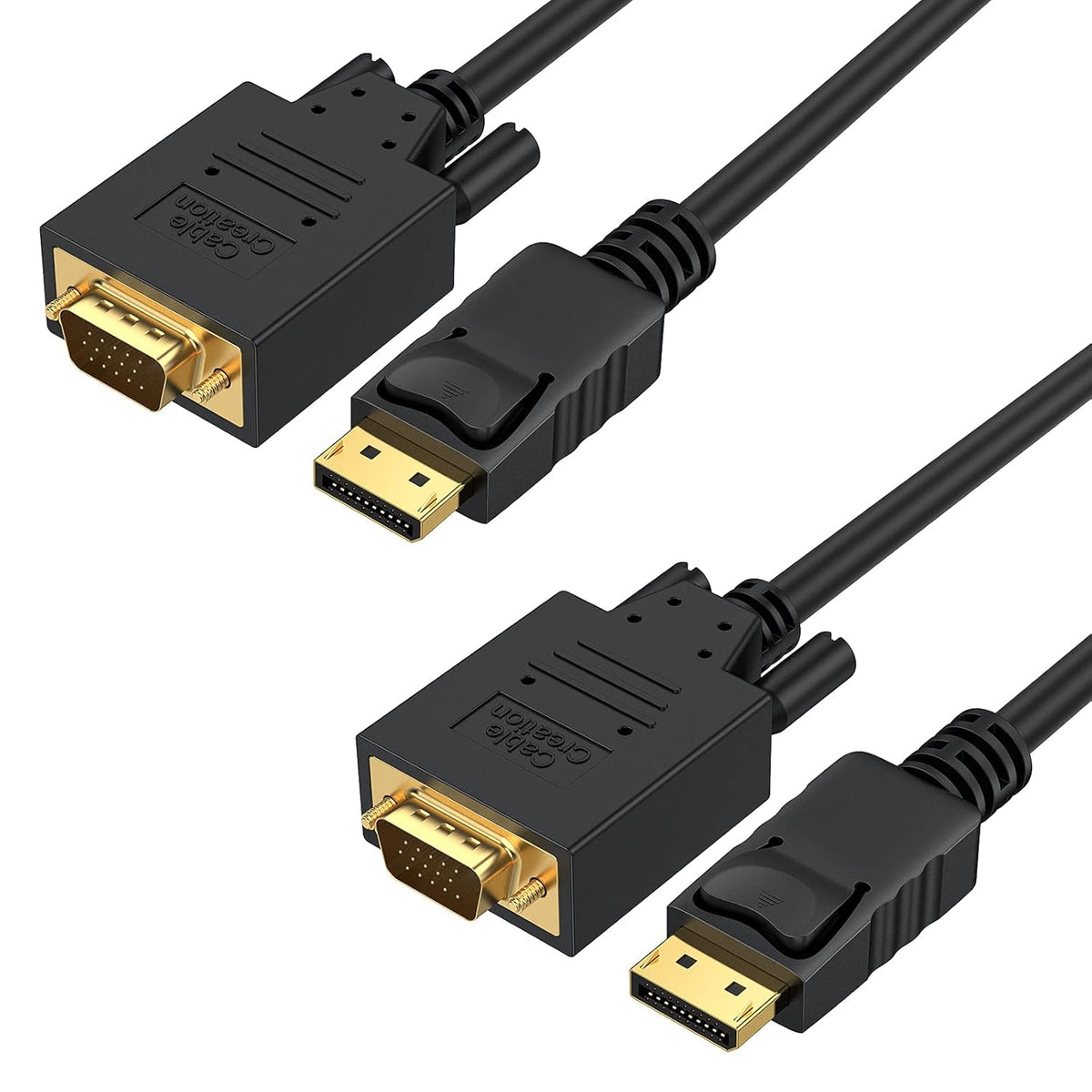 CableCreation DP to VGA Cable 6 FT, 2-Pack DisplayPort to VGA Cable Gold Plated 1080p@60Hz, DP Male to VGA Male Cable, Black