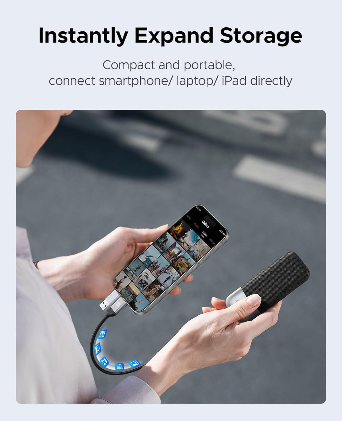 ORICO 256GB Portable SSD, Up to 1050MB/s, Compact with 2 in 1 USB C & A Cable, External Solid State Drives, Reliable Storage for USB C Smartphone, Tablet, PC - M10PRO