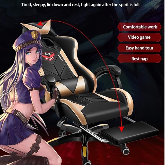 Swivel Chair Gaming Chair Ergonomics Liftable with Footrest Office Chair Massage Lumbar Support Racing Chair for Student Dormitory OfficeRed
