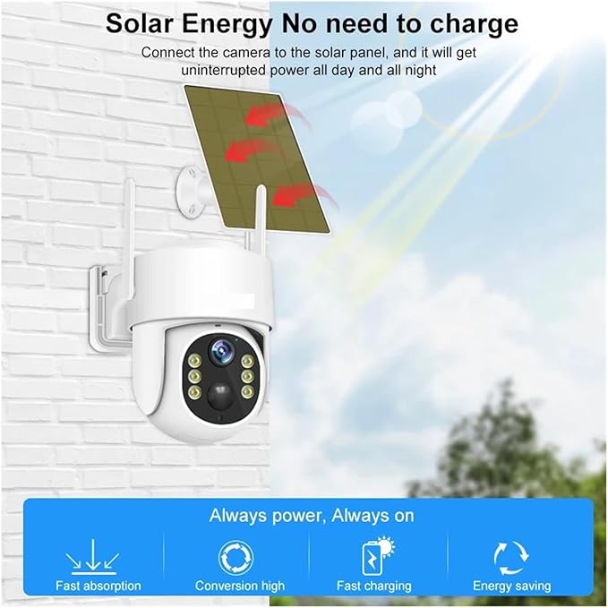 Solar Panel PTZ IP Camera WiFi 4MP 4G Video Surveillance Security Protection Built-in Battery Long Time Standby(4MP WiFi and 64G SD)