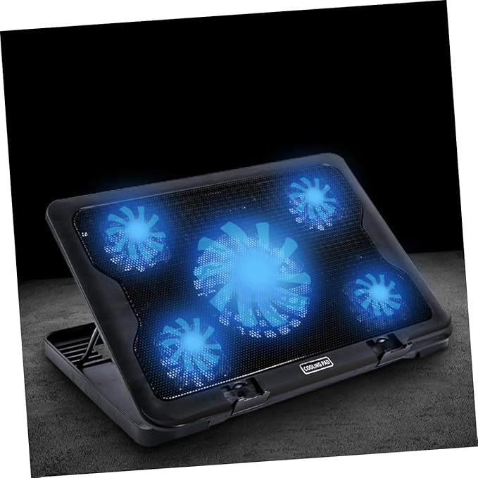 USB Laptop Cooling Pad with 5 Fans Cooler Base Anti-Skid Multi-Angle Adjustable Cooling Stand for Notebooks and Gaming Laptops