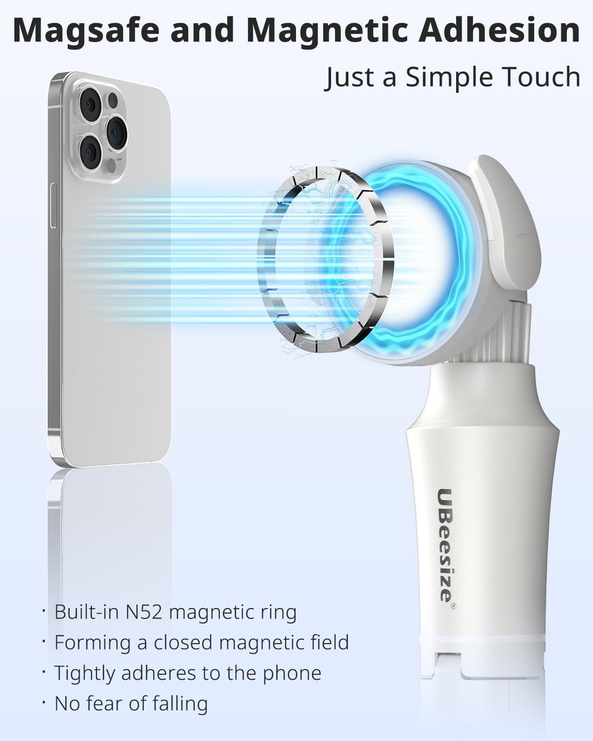UBeesize 62'' Magnetic Selfie Stick Phone Tripod with Wireless Remote, Extendable Cell Phone Tripod Stand, Compatible with MagSafe, Cellphone Tripod for iPhone 15 14 13 12 and Android Phones White