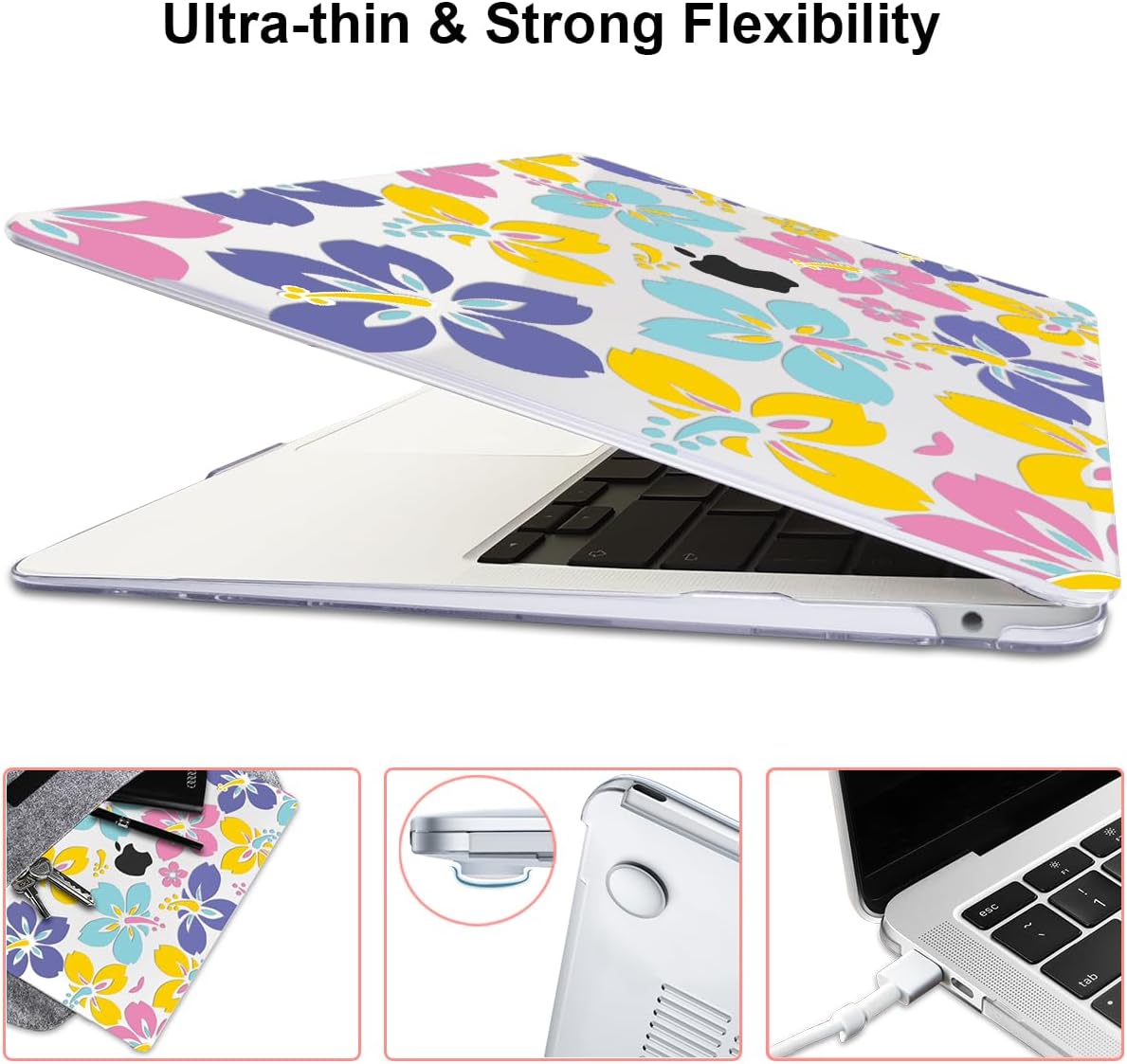 for MacBook Air 13 Inch Case 2021 2020 2019 2018, Pattern Plastic Hard Shell Case Keyboard Cover for Mac Air 13 A2337 M1 A2179 A1932 with Touch ID & Retina Display, Colorful Hibiscus Flower