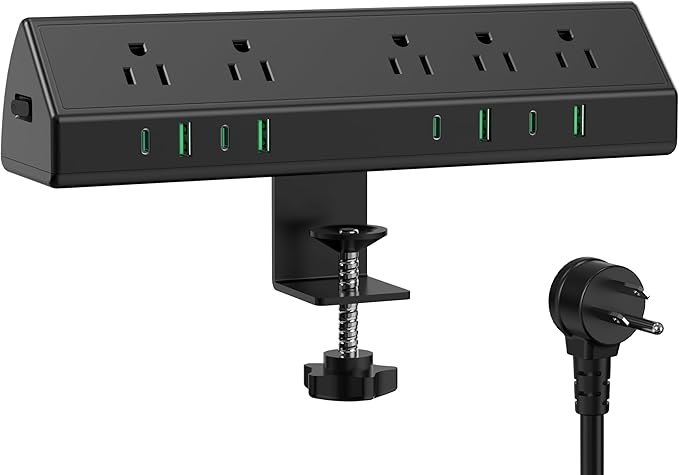 Jgstkcity Desk Clamp Power Strip USB C 45W,8 USB,10FT Cable,Black